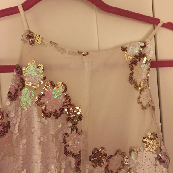 White Crepe And Net Dress With Sequenced Flowers! - image 4