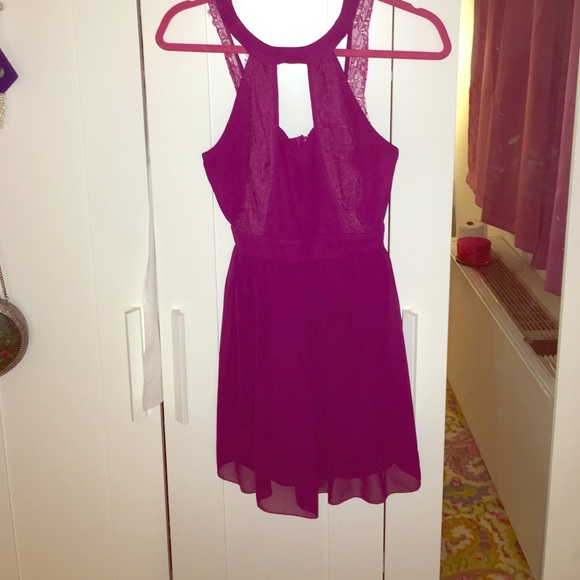 Halter neck wine colored fit and flare dress!