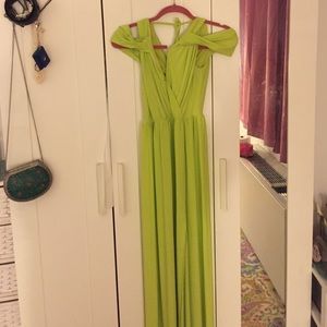 Lime green maxi dress with off shoulder sleeves !!