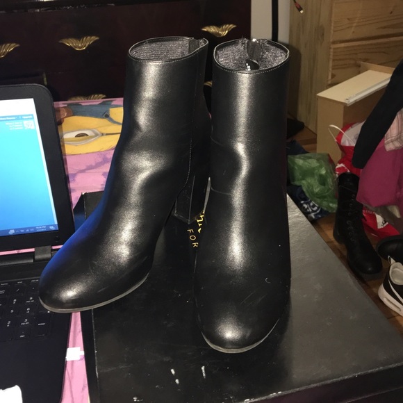Black thick heeled short  boots