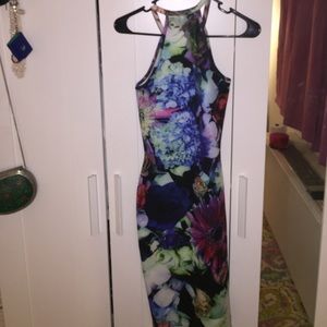Pencil fit floral scuba halter neck dress!