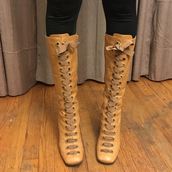 Leather cognac lace up boots. Size 38.