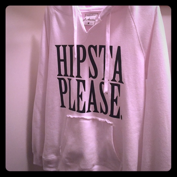 Hoodie with "HIPSTA PLEASE," logo.