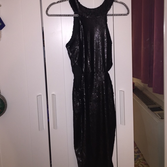 All over black matte sequence side cutout Dress!!