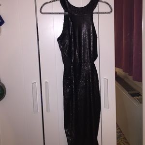All over black matte sequence side cutout Dress!!