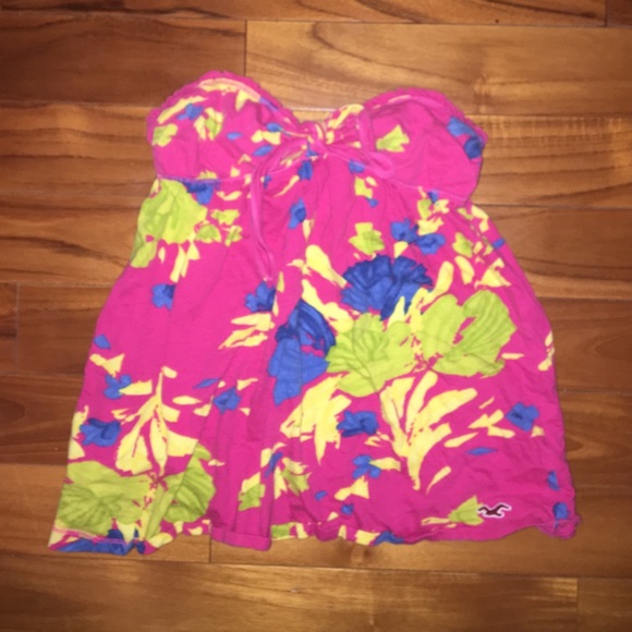 Hollister Pink Floral Strapless Shirt