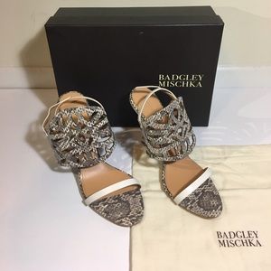 Badgley Mischka Leather White Snakeskin Sandals