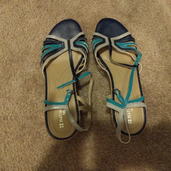 Blue wedge sandals