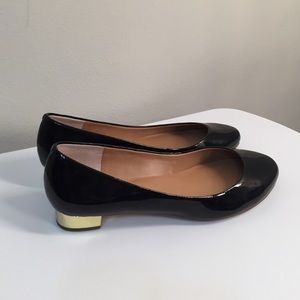 J. Crew Gold Heel Patent Janey Flats