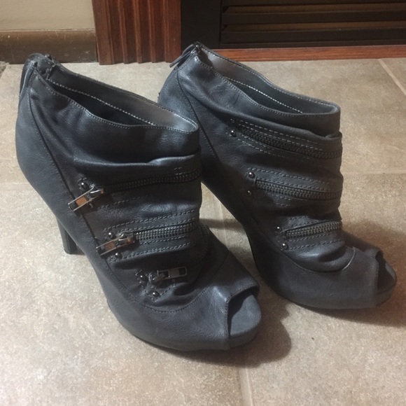 Gray Zippered Peep Toe Heels