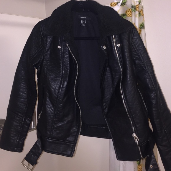 Forever 21 Leather Moto Jacket with Fur Collar