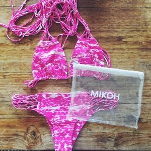 Mikoh Swimwear Coconut Print Crochet Set + Bag