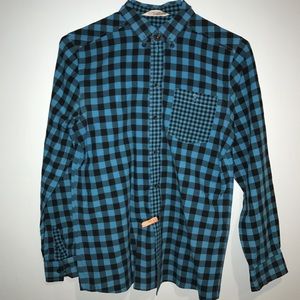 blue checkered plaid button down
