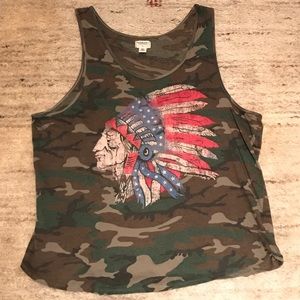 Military Camo Indian Headdress Tank Top