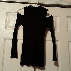 Cold Shoulder Black moc neck shirt Size S.