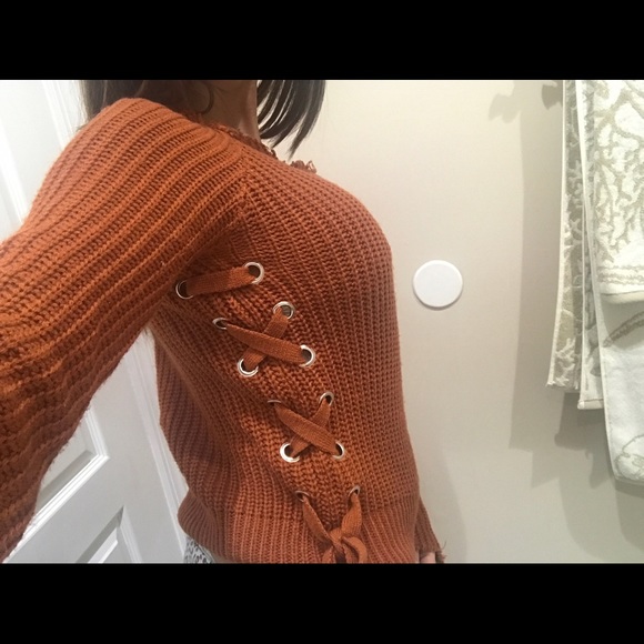 Off the shoulders orange knit sweater😍 - Picture 3 of 4