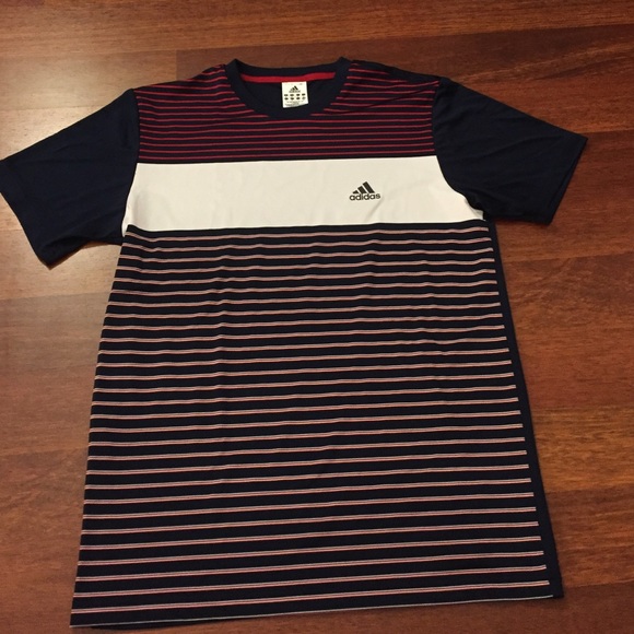 Mens Adidas Climalite navy stripe athletic shirt