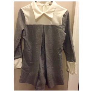 Grey and White Fleece Long Sleeve Winter Dress