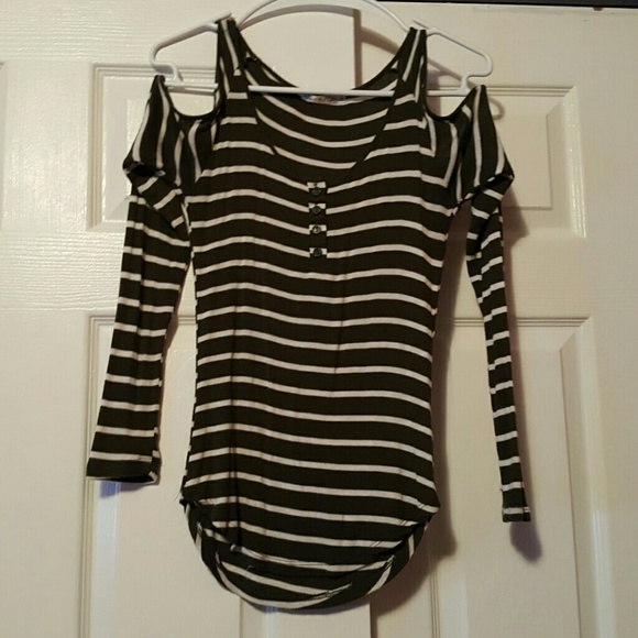 Cold shoulder shirt hunter green and cream stripes