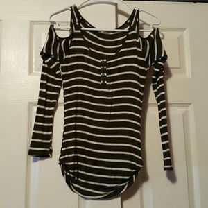 Cold shoulder shirt hunter green and cream stripes