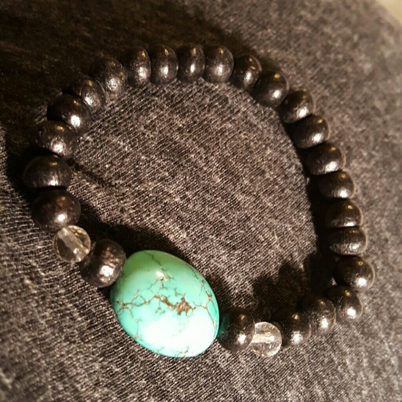 Turquoise & Black Wood Bead Bracelet