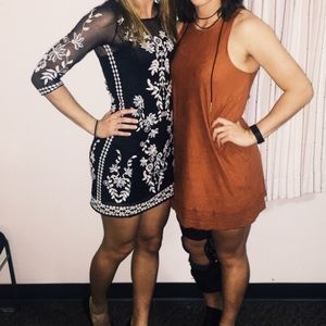 BLACK EMBROIDERED QUARTER SLEEVE DRESS