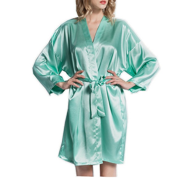 Women's Short Solid Colors Satin Kimono Robe - Picture 3 of 4