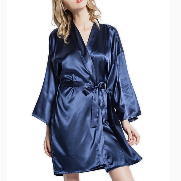 Women's Short Solid Colors Satin Kimono Robe - Picture 4 of 4
