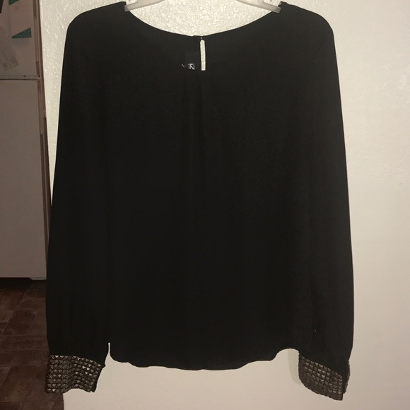 Black, long sleeve chiffon top with sleeve details