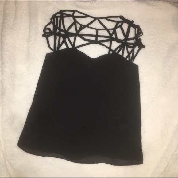 black strappy caged top