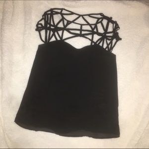 black strappy caged top