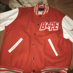bape varsity jacket red