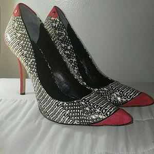 Snakeskin Red and Black Pumps