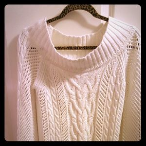Creme crocheted Express sweater.