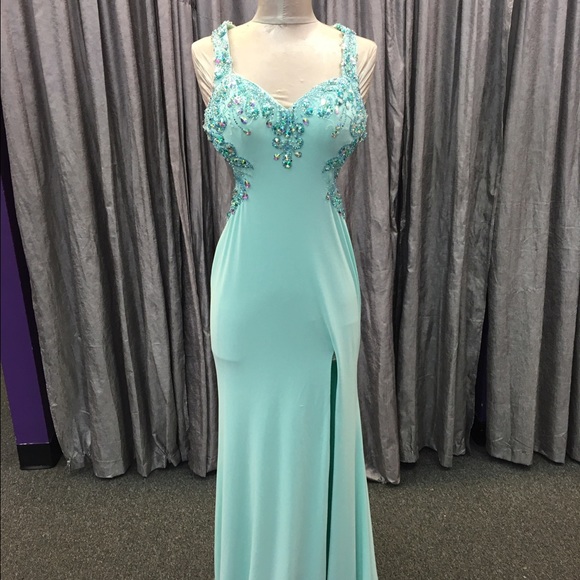 Allure Aqua beaded gown