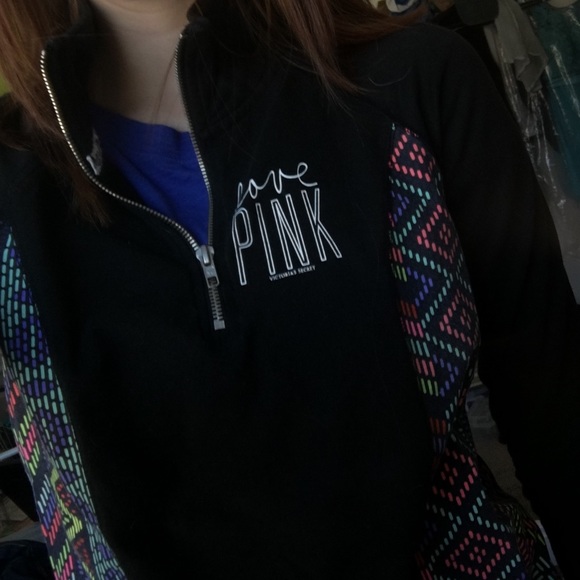 VS PINK black quarter zip jacket with pattern