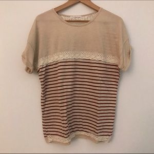 Short sleeve striped top with lace