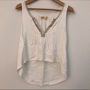 White Tank with detailing and v-neck line