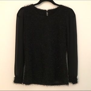 Textured top with chiffon sleeves