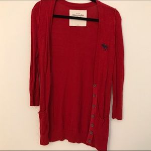 Long red cardigan