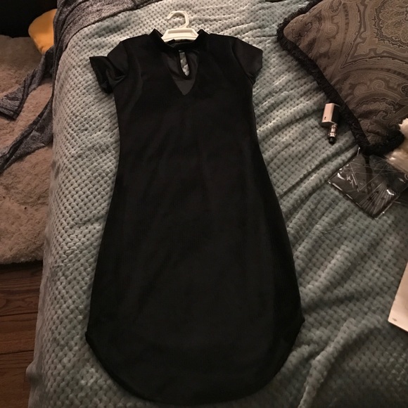 Black longer dress with neck cut out