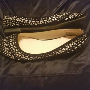 Black and Rhinestone Flats