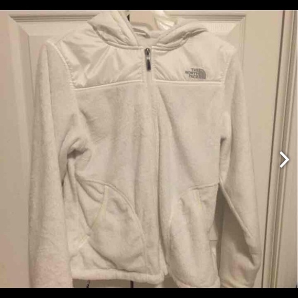 White north face hooded zip up jacket