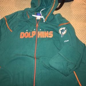 3X Reebok Miami Dolphins Zippered Hooded Sweater