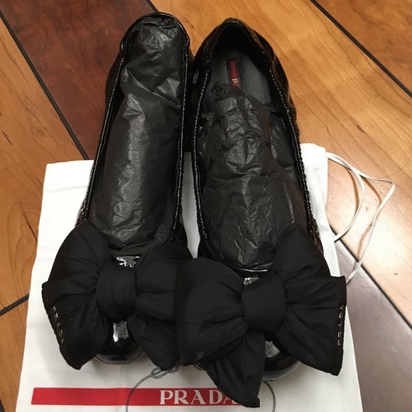 Prada black flats w/ puffy bow