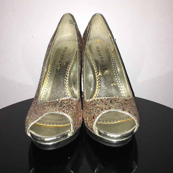 Rampage Glitter "Gracee" Peep Toe Platform Heels - Picture 2 of 8