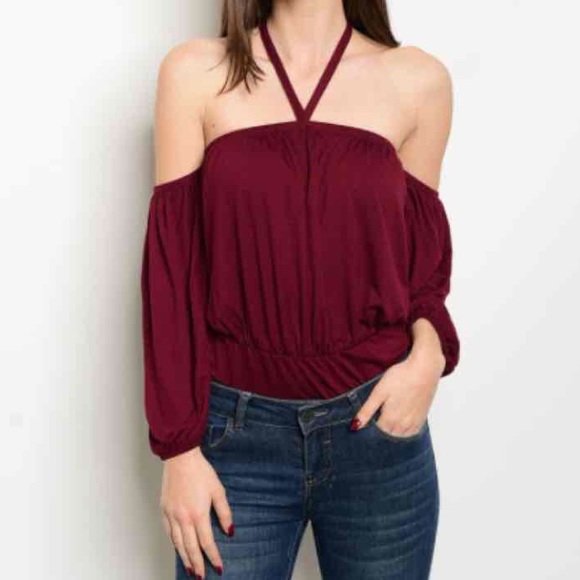 Tops - CLEARANCE Burgundy Off Shoulder Bodysuit