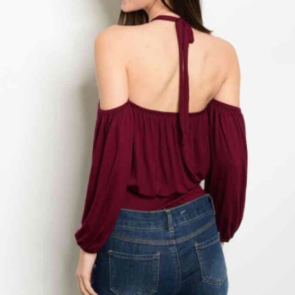 CLEARANCE Burgundy Off Shoulder Bodysuit - Picture 2 of 3