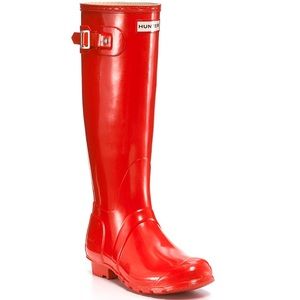 Red gloss Hunter rain boots size 9
