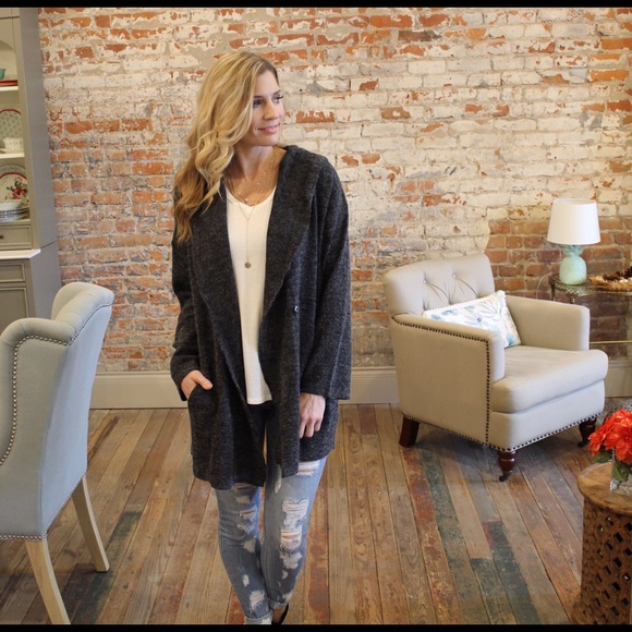 Charcoal two tone knit cardigan - Picture 2 of 4